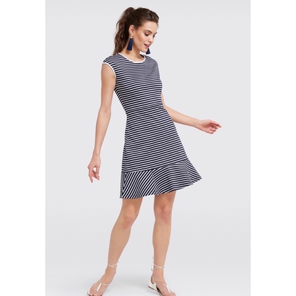 Draper James Striped Sleeveless Navy & White Ponte Dress Peplum Hem Size XL NWT - Picture 1 of 8